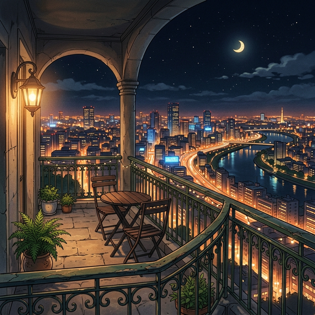 恋愛シミュレーションゲーム風の会話シーンの背景に用いる夜景