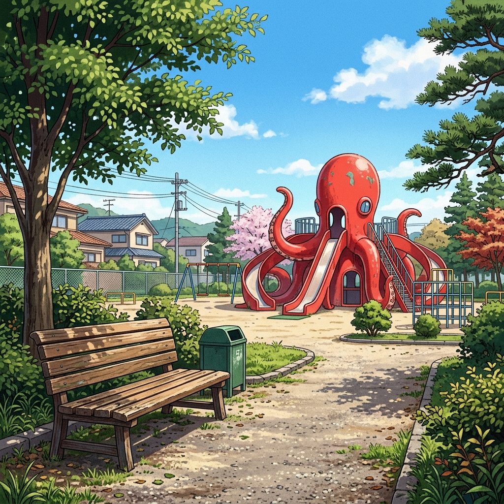 恋愛シミュレーションゲーム風の会話シーンの背景に用いるタコ公園